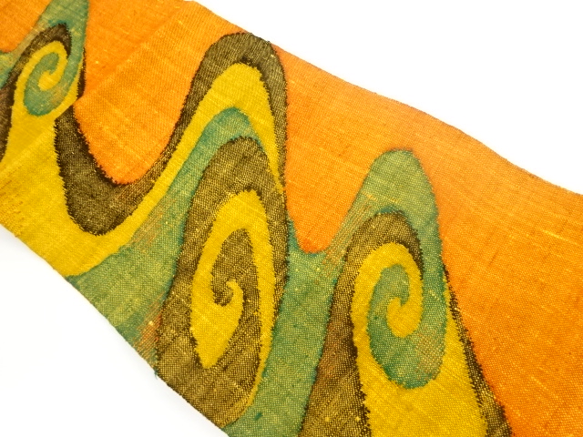 JAPANESE NAGOYA OBI / MAWATA TSUMUGI / WOVEN ABSTRACT SPIRAL